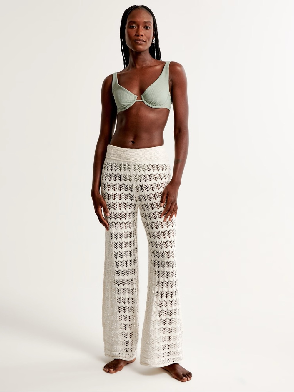Abercrombie and Fitch Wide Leg High Waisted White Crochet Coverup Pants SzLL NWT